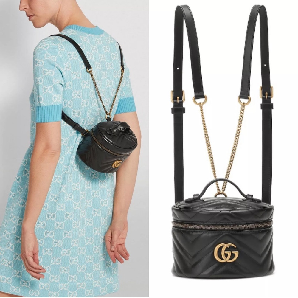 Gucci GG Marmont Mini Black Leather Backpack  New